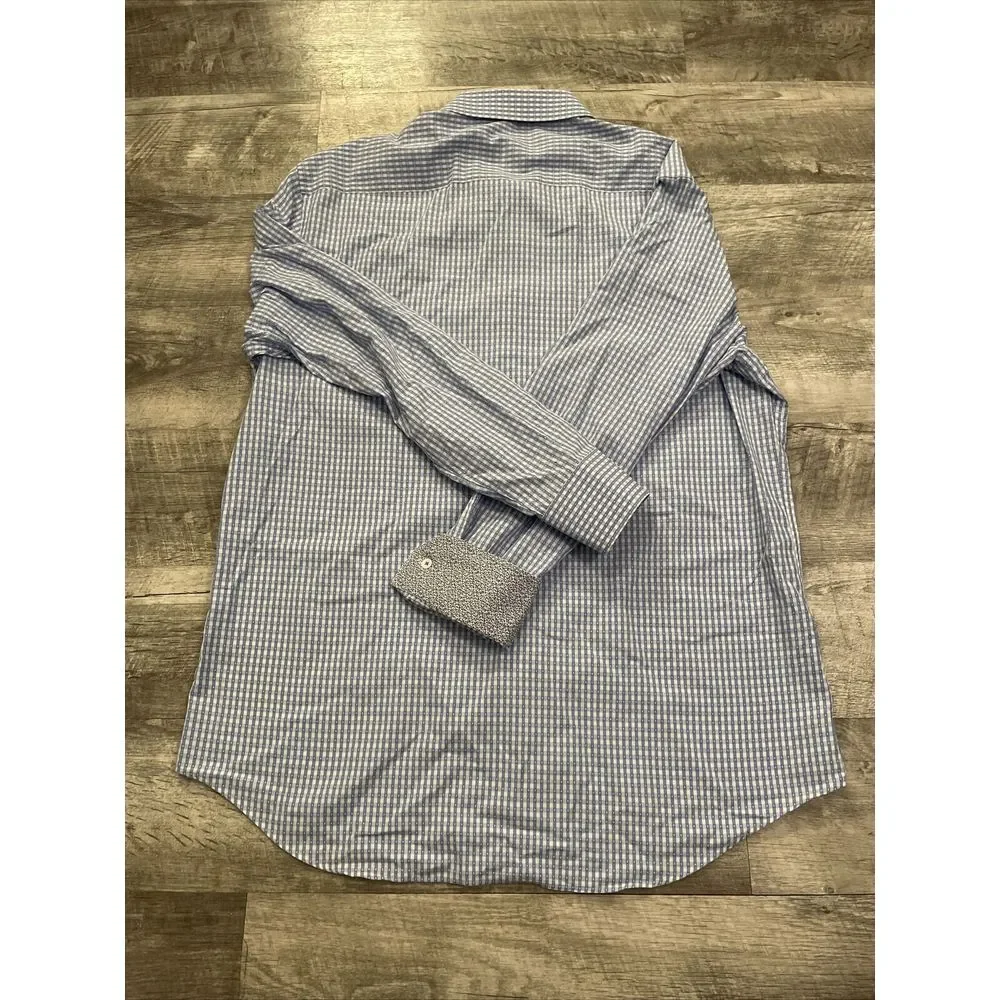 Bugatchi Uomo Dress Shirt Men's‎ Size 17.5 34 Flip Cuff Long Sleeve Blue Lion